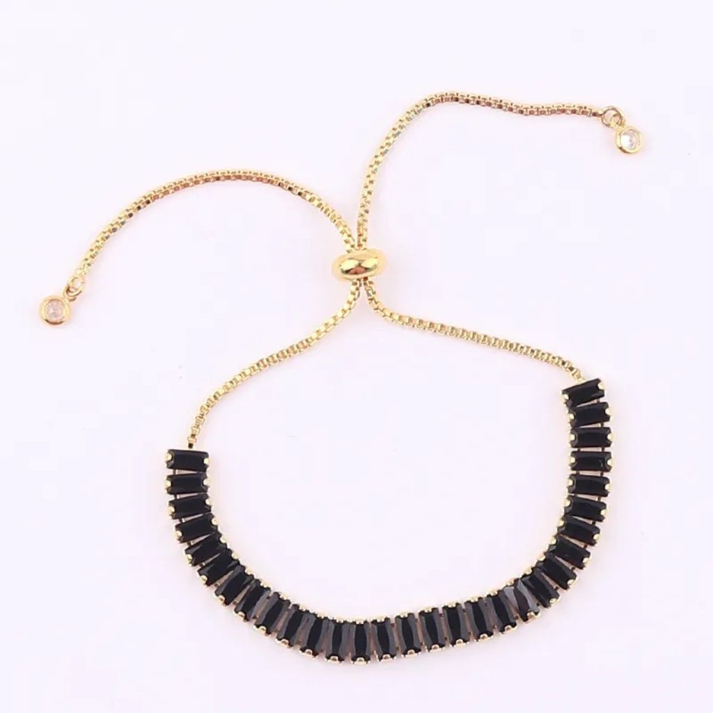 *** Tie Stretch Black Cubic Zirconia 18k Overlay Pull Tie Bracelet